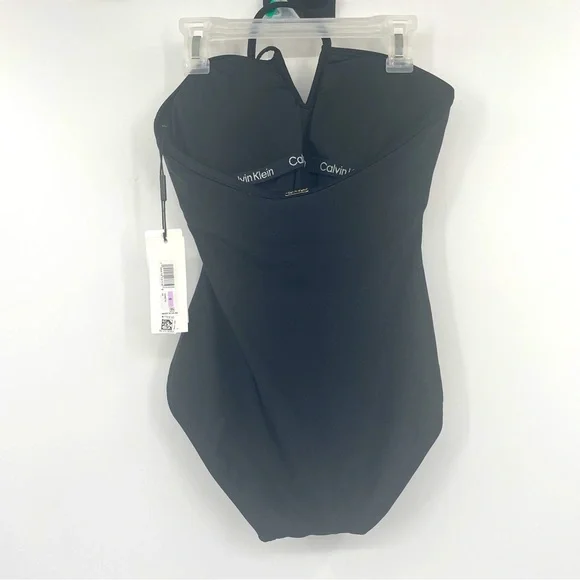 Calvin Klein NWT Floral Black and Blue Halter tie One Piece Size 6
